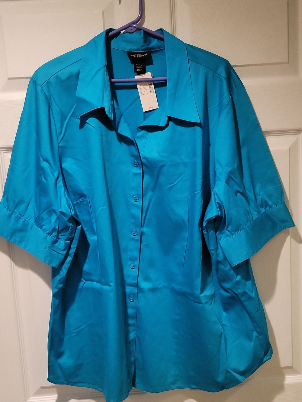 Lane Bryant Teal Short Sleeve Button-Down Shirt